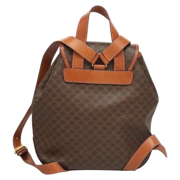 CELINE Macadam Canvas Backpack Pvc Leather Brown Gold - Picture 3 of 13